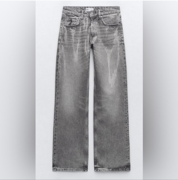 ZARA WIDE LEG SEQUIN FOIL JEANS - Picture 3 of 11